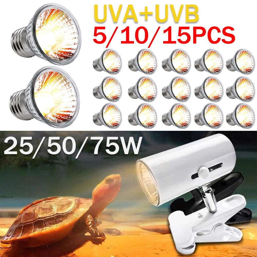 5-15PCS 25/50/75W UVA+UVB Reptile Lamp Bulb Turtle Basking UV Light Bulbs Heating Light Full Spectrum Sunlamp for Amphibians