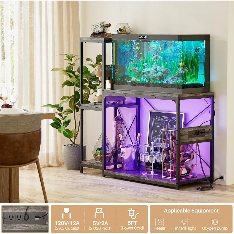 20-29 Gallon Fish Tank Reversible Wood  Stand with Power Outlet & LED Light