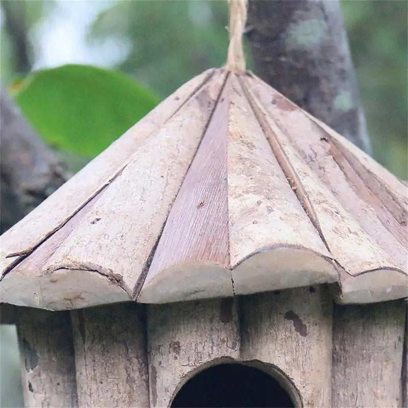 Wooden Nest Hanging Bird House. Natural Wood  Outdoor Birdhouse