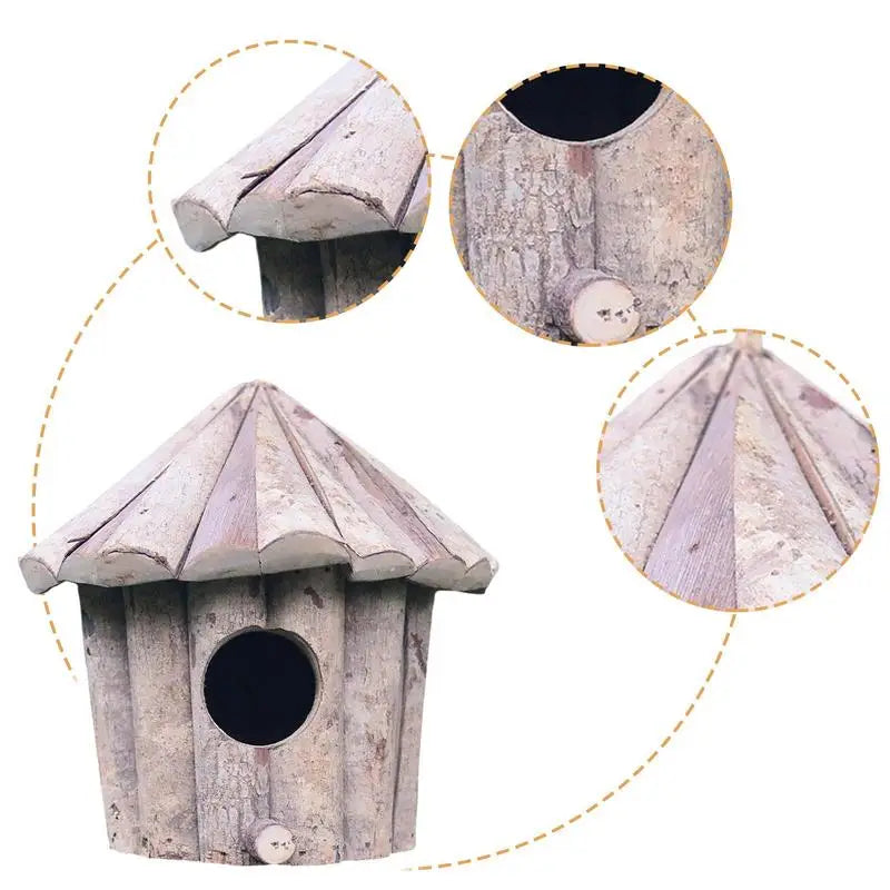 Wooden Nest Hanging Bird House. Natural Wood  Outdoor Birdhouse