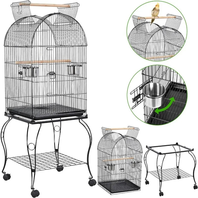 59-Inch Rolling Standing Medium Dome Open Top Bird Cage