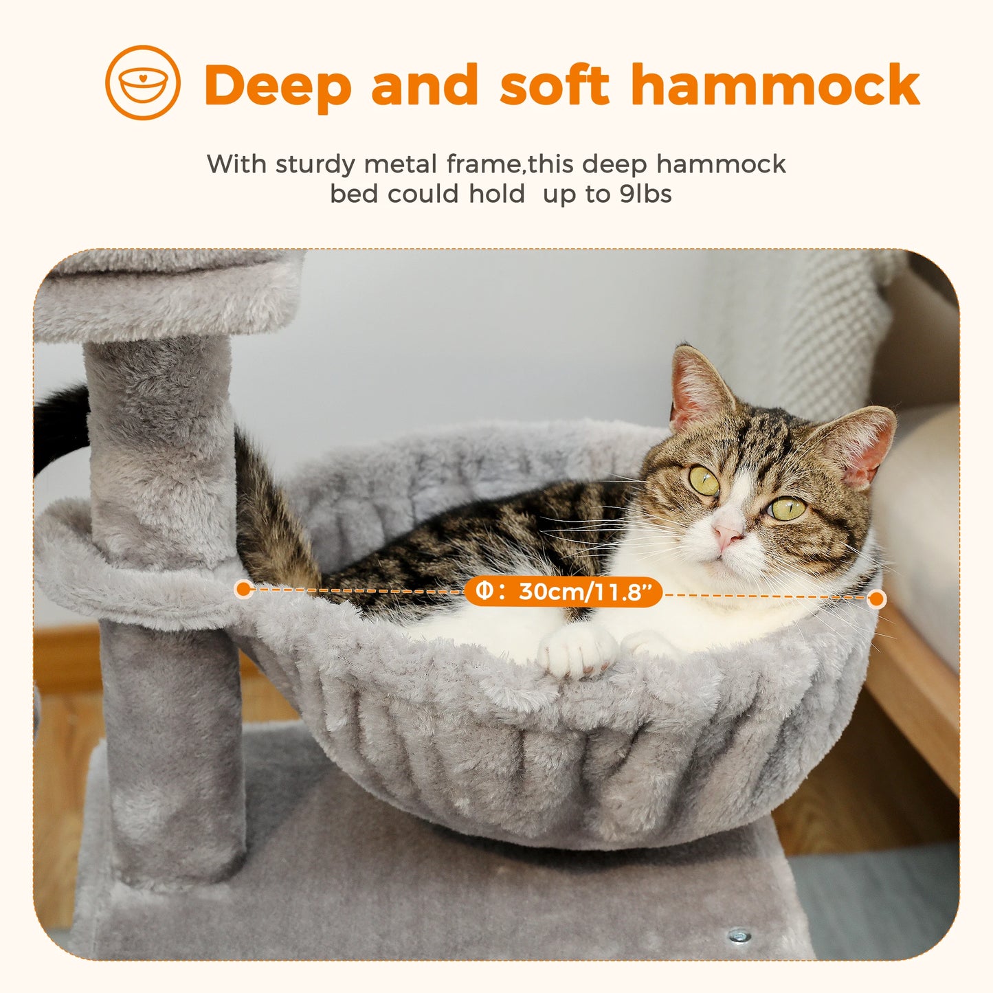 Cat tree With Scratching Posts and Big Hammock and Removable Top Perch