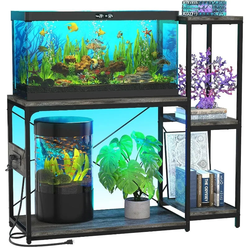 20-29 Gallon Fish Tank Reversible Wood  Stand with Power Outlet & LED Light