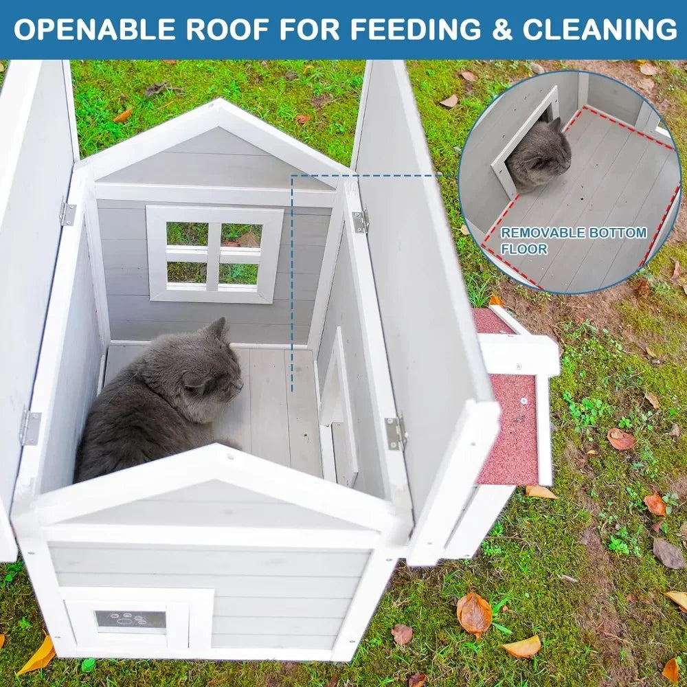 Outdoor Weatherproof House With Openable Roof For Cats