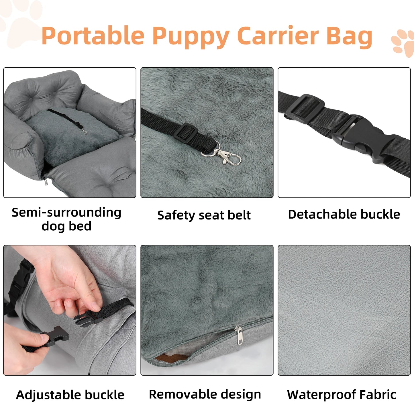 Dog Car Seat with Safety Belt and Travel Mattress