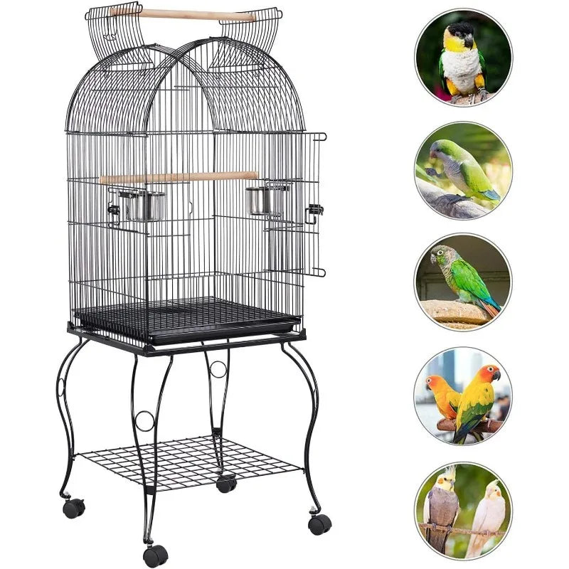 59-Inch Rolling Standing Medium Dome Open Top Bird Cage