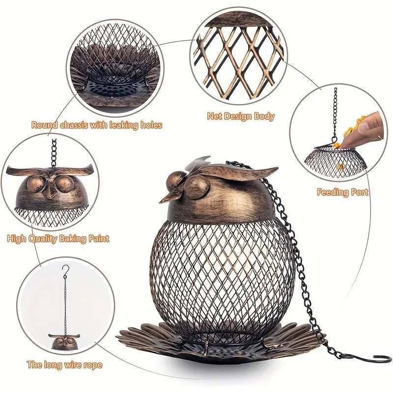 Heavy Duty Copper Metal Mesh Owl Shaped Feeder and a Solar Bird Feeder