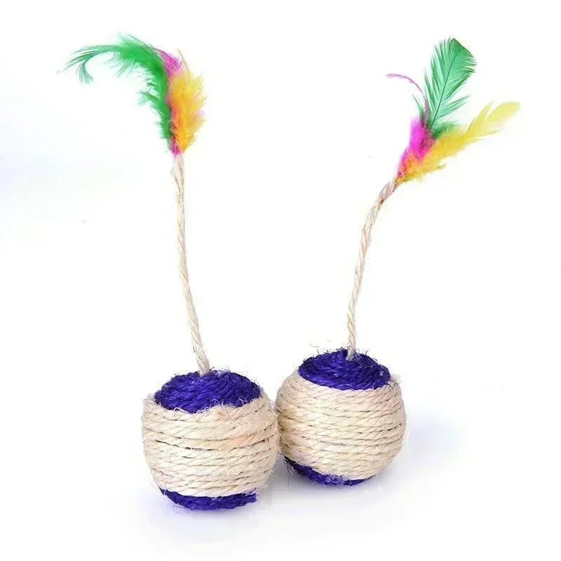 1Pc Cat Feather Toy Sisal Scratching Ball