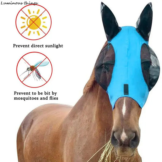 1pc Anti-Fly Mesh Equine Mask Horse Mask Stretch Bug Eye Horse Fly Mask with Covered Ears Horse Fly Mask Long Nose with Ears