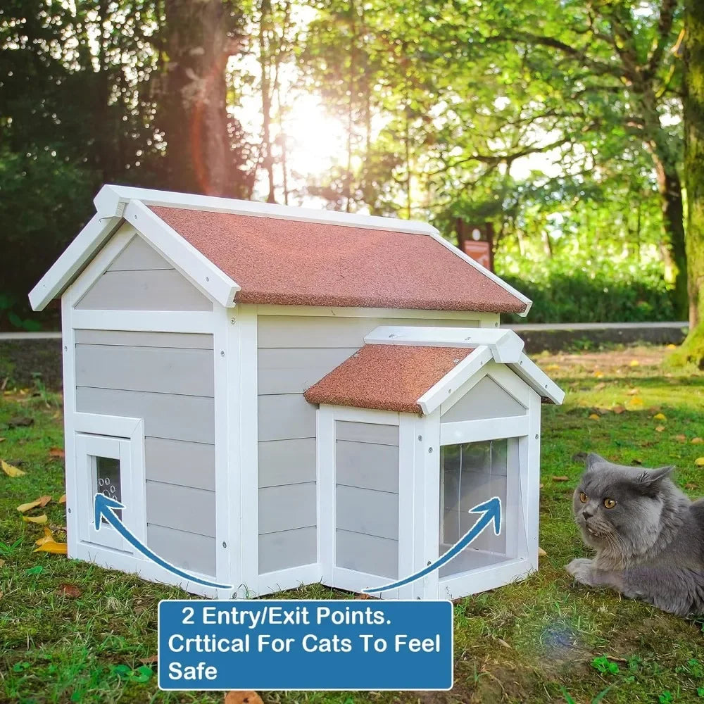 Outdoor Weatherproof House With Openable Roof For Cats