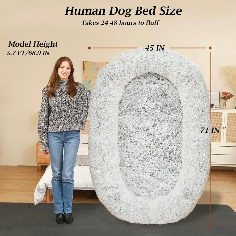 Big Plush Dog Bed for Humans and Large dogs Napping With Blanket