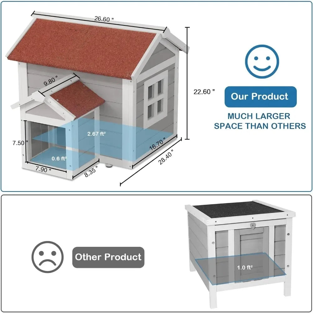 Outdoor Weatherproof House With Openable Roof For Cats