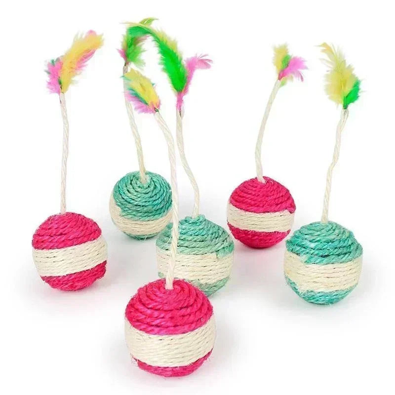 1Pc Cat Feather Toy Sisal Scratching Ball