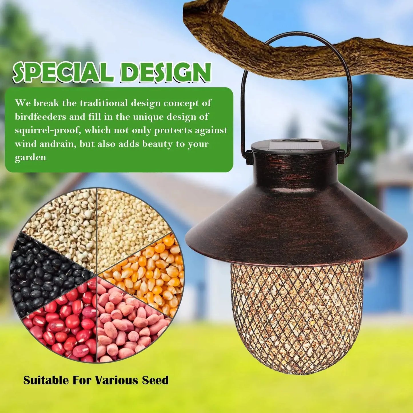 Heavy Duty Copper Metal Mesh Owl Shaped Feeder and a Solar Bird Feeder