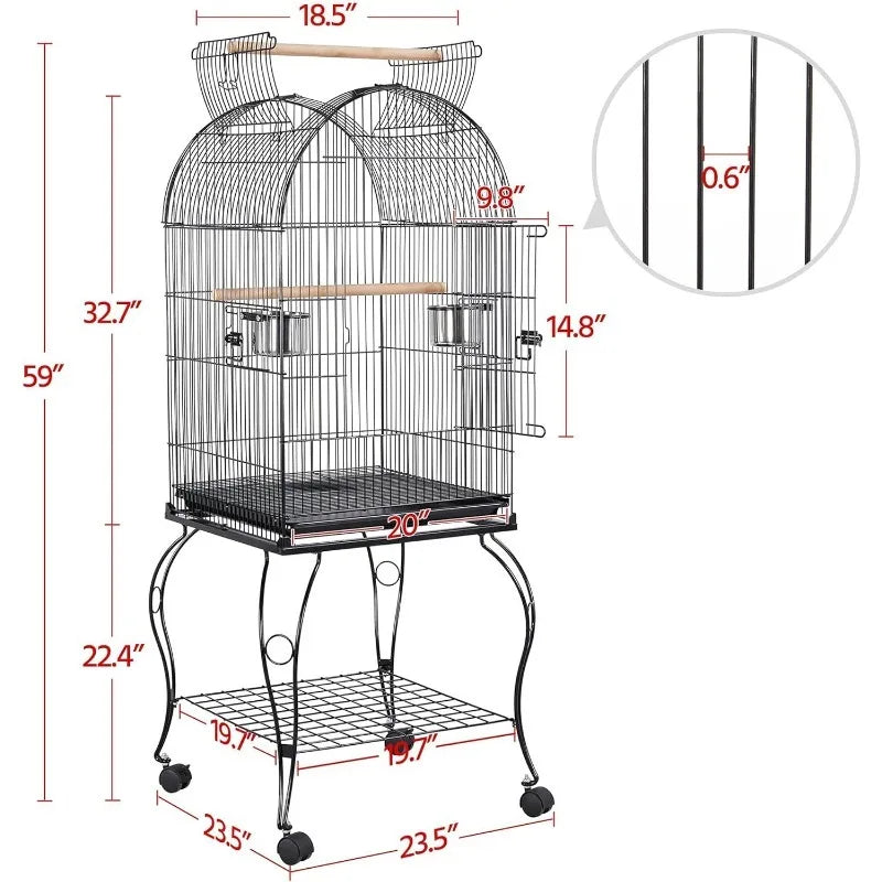 59-Inch Rolling Standing Medium Dome Open Top Bird Cage