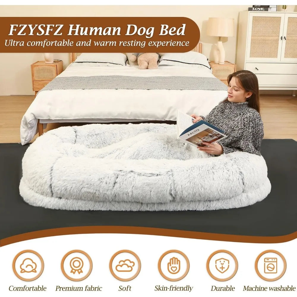 Big Plush Dog Bed for Humans and Large dogs Napping With Blanket