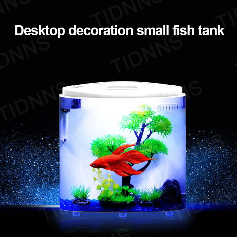 Desktop Small Fish Tank Living Room Household Lazy Mini Acrylic Goldfish Aquarium With Led Light And Filter Pump