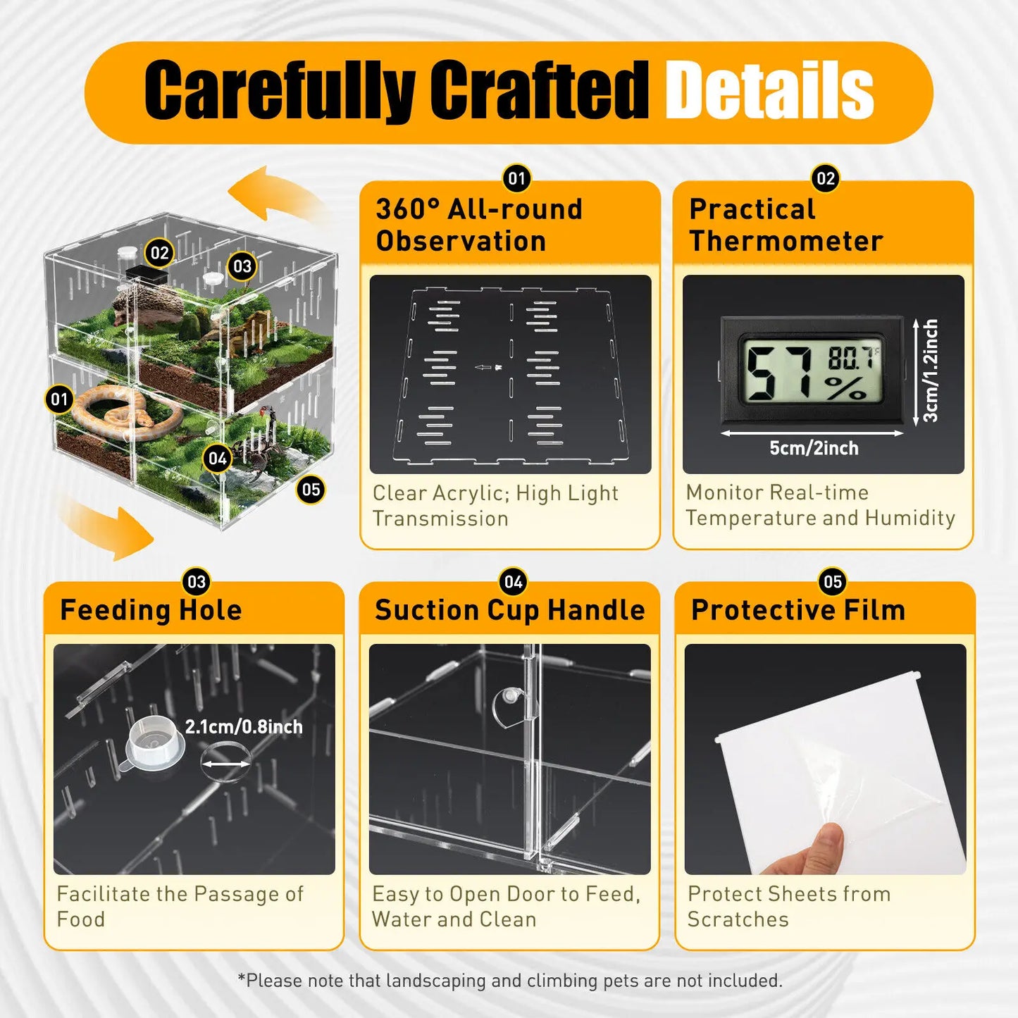 4 Grids Acrylic Pet Reptile Cage Breeding Box Terrarium Lizard Insect Climbing Spider Snake Tank Clear