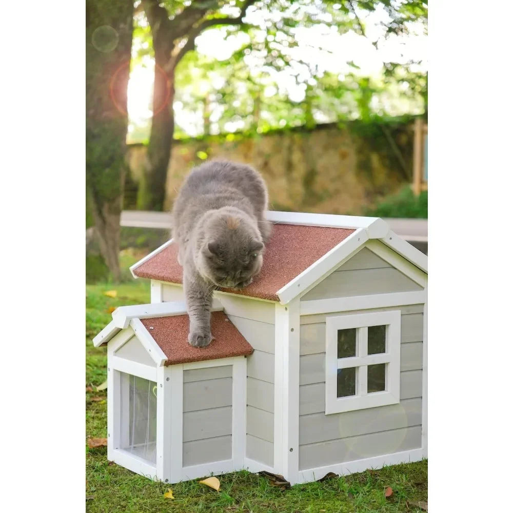 Outdoor Weatherproof House With Openable Roof For Cats