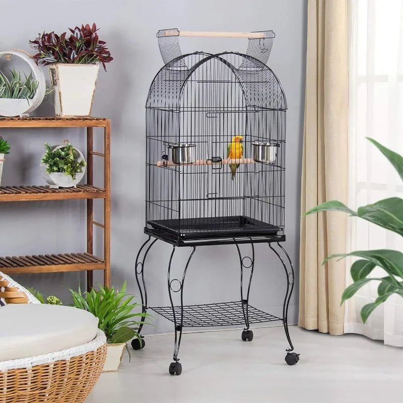 59-Inch Rolling Standing Medium Dome Open Top Bird Cage