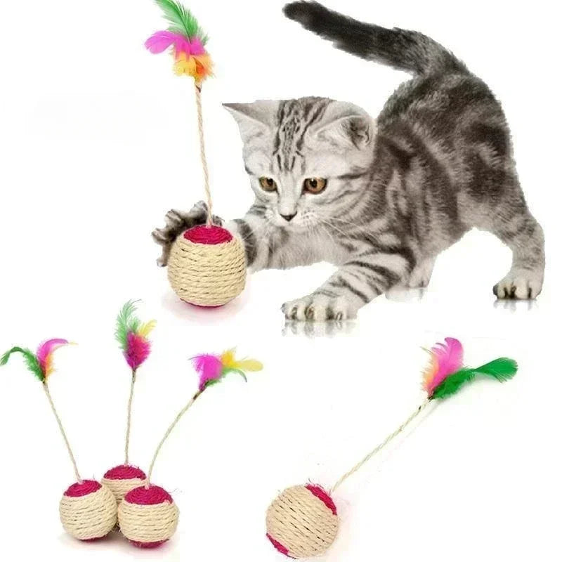 1Pc Cat Feather Toy Sisal Scratching Ball