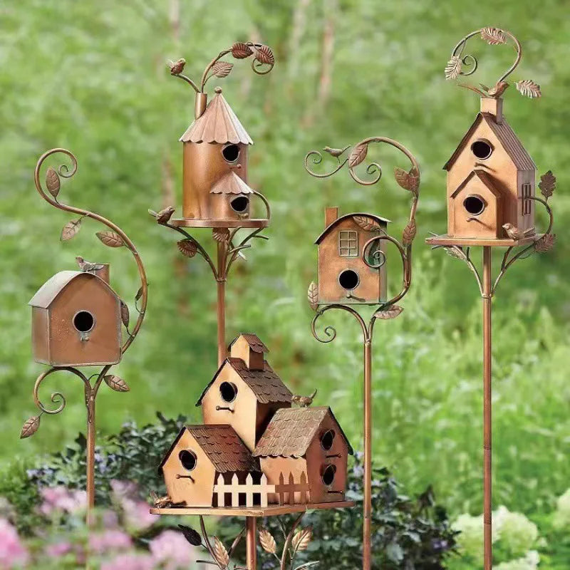 Exquisite Metal Birdhouse Decoration Garden Stake