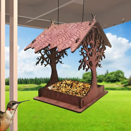 Wooden Cottage For Hanging Bird Feeder