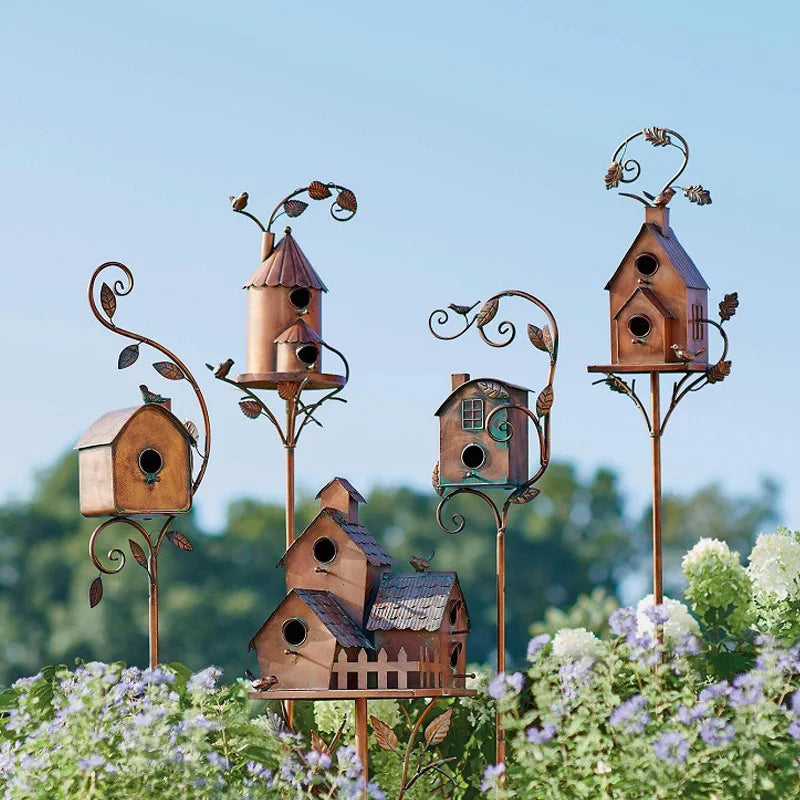 Exquisite Metal Birdhouse Decoration Garden Stake